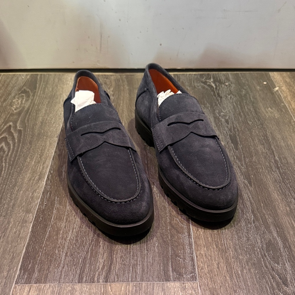 Santoni Men's blue Suede Penny Loafers - Dark Navy uk 7 us 8